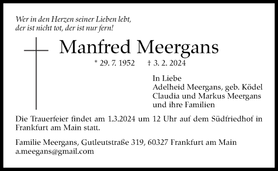 Traueranzeige von Manfred Meergans von Stuttgarter Zeitung / Stuttgarter Nachrichten