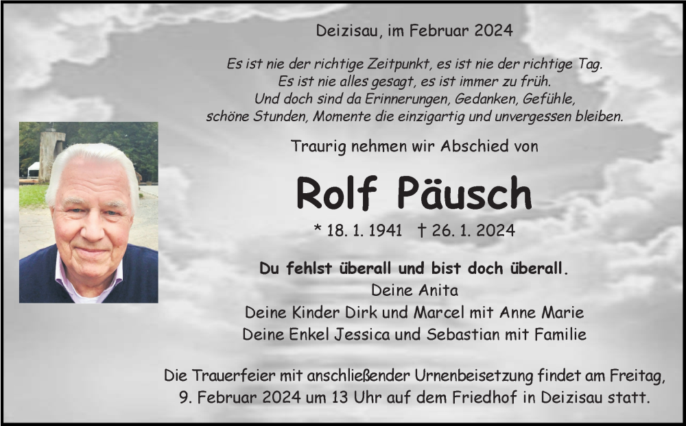  Traueranzeige für Rolf Päusch vom 02.02.2024 aus Stuttgarter Zeitung / Stuttgarter Nachrichten