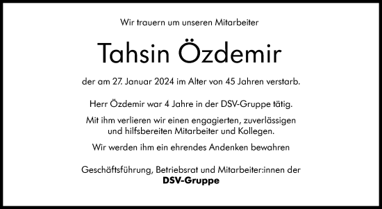 Traueranzeige von Tahsin Özdemir von Stuttgarter Zeitung / Stuttgarter Nachrichten