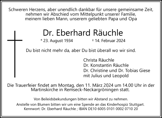 Traueranzeige von Eberhard Räuchle von Stuttgarter Zeitung / Stuttgarter Nachrichten