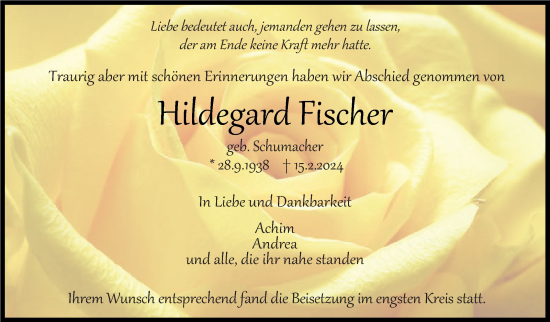 Traueranzeige von Hildegard Fischer von Stuttgarter Zeitung / Stuttgarter Nachrichten