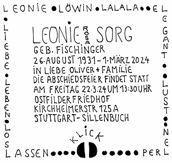 Traueranzeige von Leonie Sorg von Stuttgarter Zeitung / Stuttgarter Nachrichten