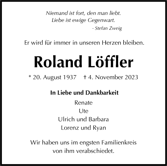Traueranzeige von Roland Löffler von Stuttgarter Zeitung / Stuttgarter Nachrichten