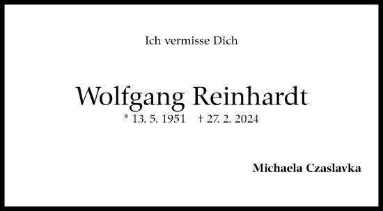 Traueranzeige von Wolfgang Reinhardt von Stuttgarter Zeitung / Stuttgarter Nachrichten