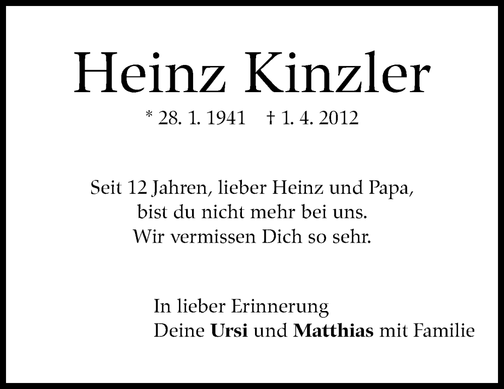  Traueranzeige für Heinz Kinzler vom 02.04.2024 aus Stuttgarter Zeitung / Stuttgarter Nachrichten