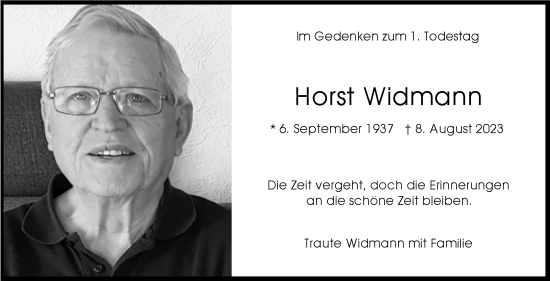 Traueranzeige von Horst Widmann von Stuttgarter Zeitung / Stuttgarter Nachrichten