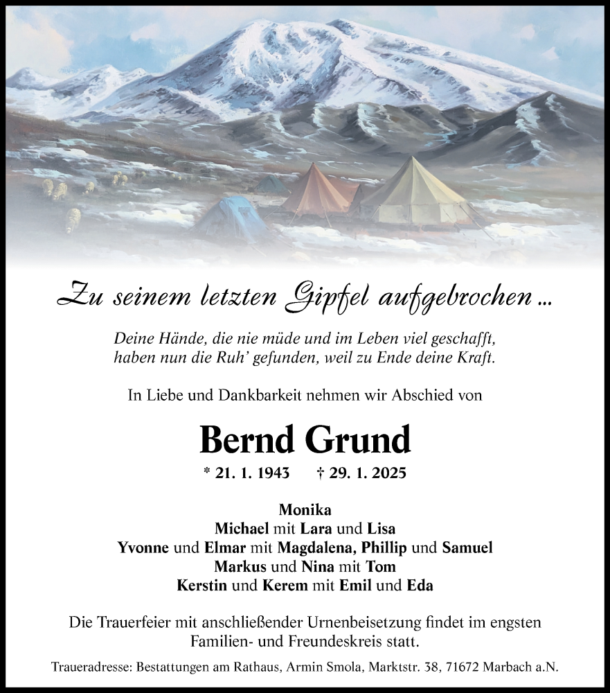  Traueranzeige für Bernd Grund vom 08.02.2025 aus Stuttgarter Zeitung / Stuttgarter Nachrichten