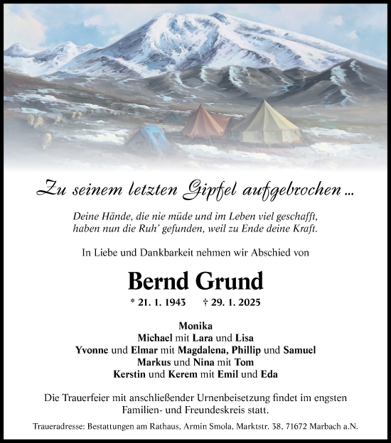 Traueranzeige von Bernd Grund von Stuttgarter Zeitung / Stuttgarter Nachrichten