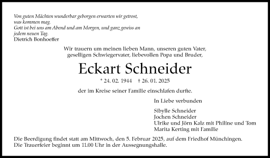 Traueranzeige von Eckart Schneider von Stuttgarter Zeitung / Stuttgarter Nachrichten