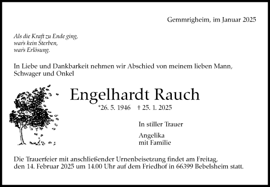 Traueranzeige von Engelhardt Rauch von Stuttgarter Zeitung / Stuttgarter Nachrichten