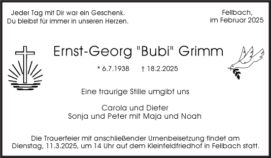 Traueranzeige von Ernst-Georg Grimm von Stuttgarter Zeitung / Stuttgarter Nachrichten