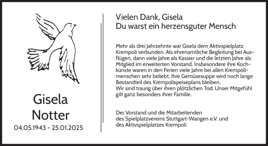 Traueranzeige von Gisela Notter von Stuttgarter Zeitung / Stuttgarter Nachrichten