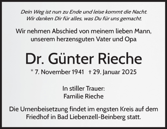 Traueranzeige von Günter Rieche von Stuttgarter Zeitung / Stuttgarter Nachrichten