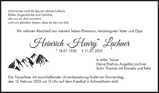 Traueranzeige von Heinrich Lachner von Stuttgarter Zeitung / Stuttgarter Nachrichten