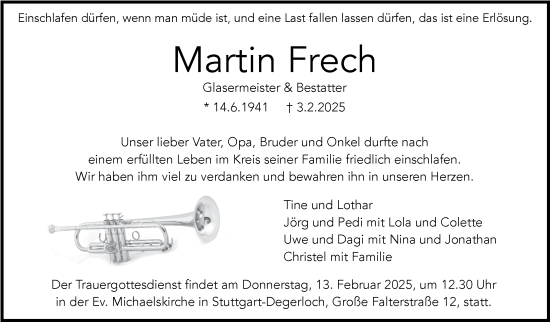 Traueranzeige von Martin Frech von Stuttgarter Zeitung / Stuttgarter Nachrichten
