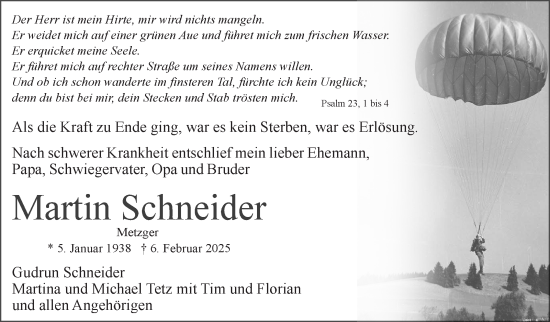 Traueranzeige von Martin Schneider von Stuttgarter Zeitung / Stuttgarter Nachrichten
