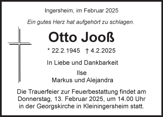Traueranzeige von Otto Jooß von Stuttgarter Zeitung / Stuttgarter Nachrichten