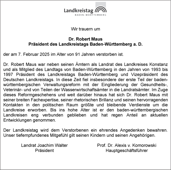 Traueranzeige von Robert Maus von Stuttgarter Zeitung / Stuttgarter Nachrichten