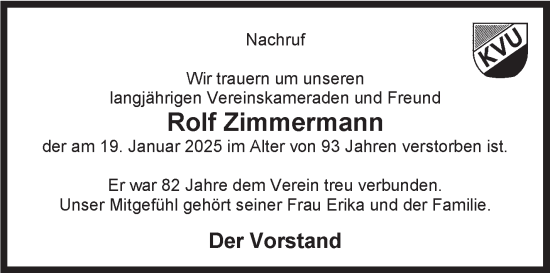 Traueranzeige von Rolf Zimmermann von Stuttgarter Zeitung / Stuttgarter Nachrichten