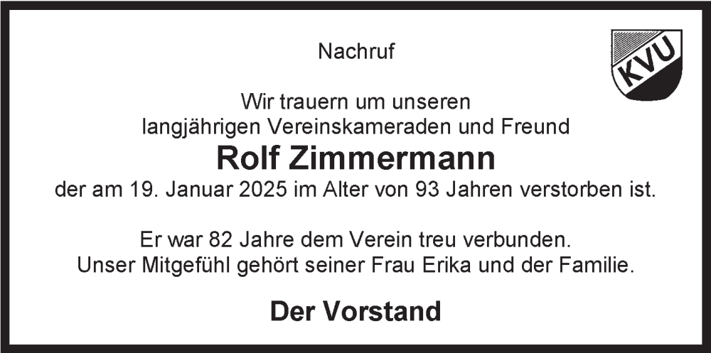  Traueranzeige für Rolf Zimmermann vom 06.02.2025 aus Stuttgarter Zeitung / Stuttgarter Nachrichten