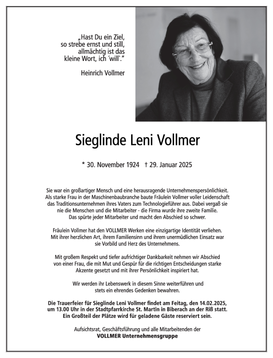 Traueranzeige von Sieglinde  Vollmer von Stuttgarter Zeitung / Stuttgarter Nachrichten