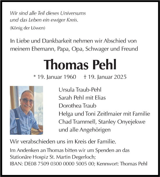 Traueranzeige von Thomas Pehl von Stuttgarter Zeitung / Stuttgarter Nachrichten