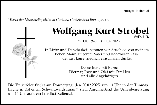 Traueranzeige von Wolfgang Kurt Strobel von Stuttgarter Zeitung / Stuttgarter Nachrichten