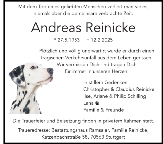 Traueranzeige von Andreas Reinicke von Stuttgarter Zeitung / Stuttgarter Nachrichten
