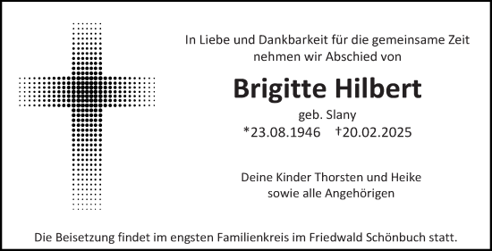 Traueranzeige von Brigitte Hilbert von Stuttgarter Zeitung / Stuttgarter Nachrichten