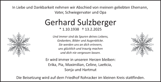 Traueranzeige von Gerhard Sulzberger von Stuttgarter Zeitung / Stuttgarter Nachrichten