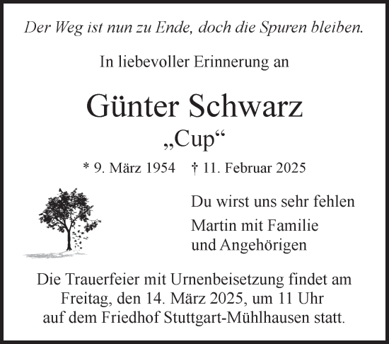 Traueranzeige von Günter Schwarz von Stuttgarter Zeitung / Stuttgarter Nachrichten