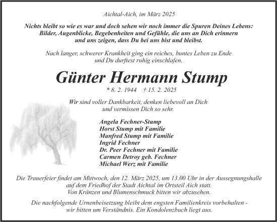 Traueranzeige von Günter Hermann Stump von Stuttgarter Zeitung / Stuttgarter Nachrichten