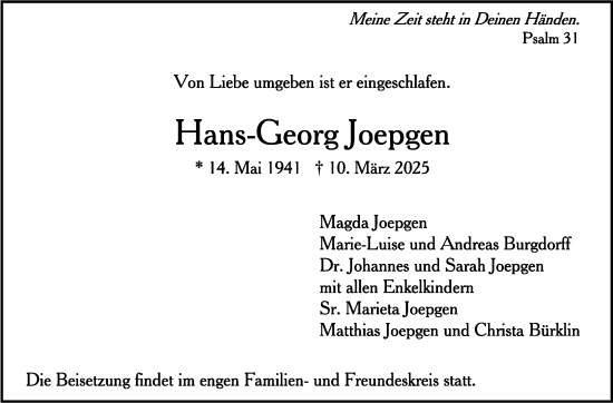 Traueranzeige von Hans-Georg Joepgen von Stuttgarter Zeitung / Stuttgarter Nachrichten