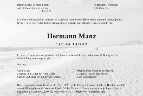 Traueranzeige von Hermann Manz von Stuttgarter Zeitung / Stuttgarter Nachrichten