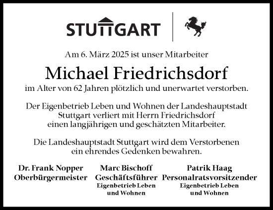 Traueranzeige von Michael Friedrichsdorf von Stuttgarter Zeitung / Stuttgarter Nachrichten