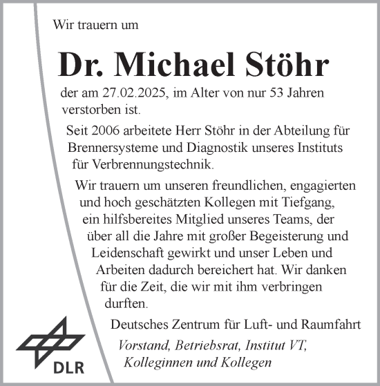 Traueranzeige von Michael Stöhr von Stuttgarter Zeitung / Stuttgarter Nachrichten