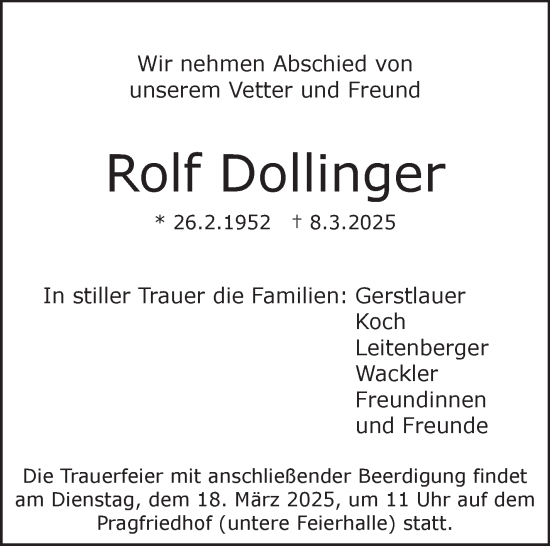 Traueranzeige von Rolf Dollinger von Stuttgarter Zeitung / Stuttgarter Nachrichten