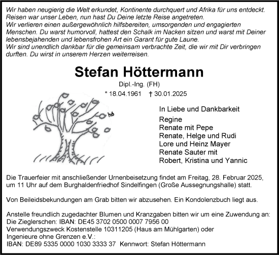 Traueranzeige von Stefan Höttermann von Stuttgarter Zeitung / Stuttgarter Nachrichten