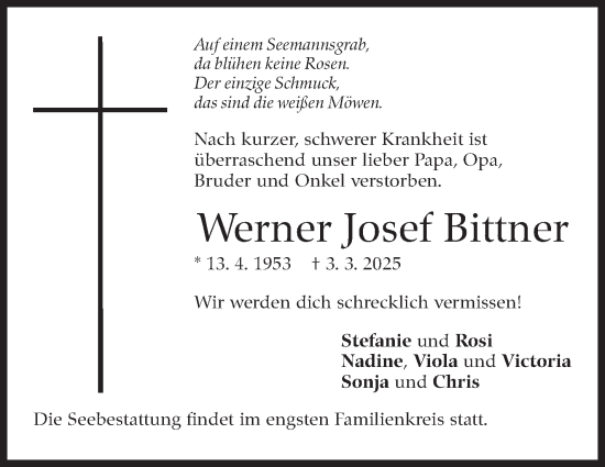 Traueranzeige von Werner Josef Bittner von Stuttgarter Zeitung / Stuttgarter Nachrichten