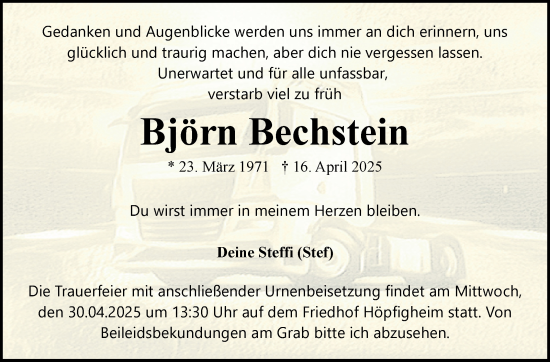 Traueranzeige von Björn Bechstein von Stuttgarter Zeitung / Stuttgarter Nachrichten