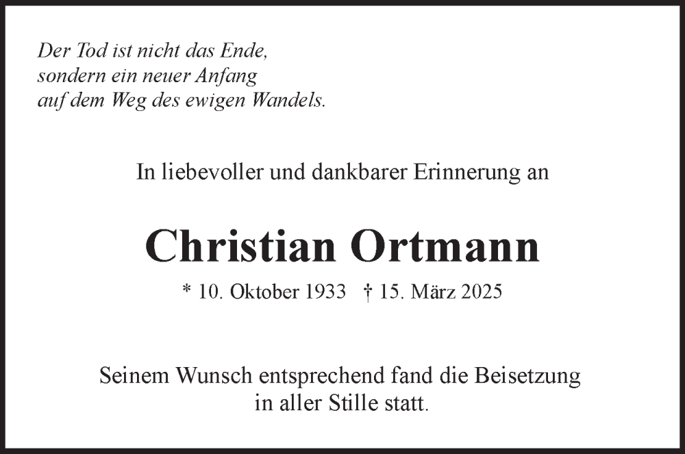  Traueranzeige für Christian Ortmann vom 19.04.2025 aus Stuttgarter Zeitung / Stuttgarter Nachrichten