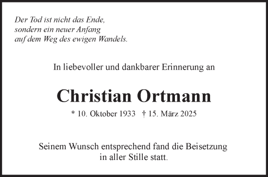 Traueranzeige von Christian Ortmann von Stuttgarter Zeitung / Stuttgarter Nachrichten