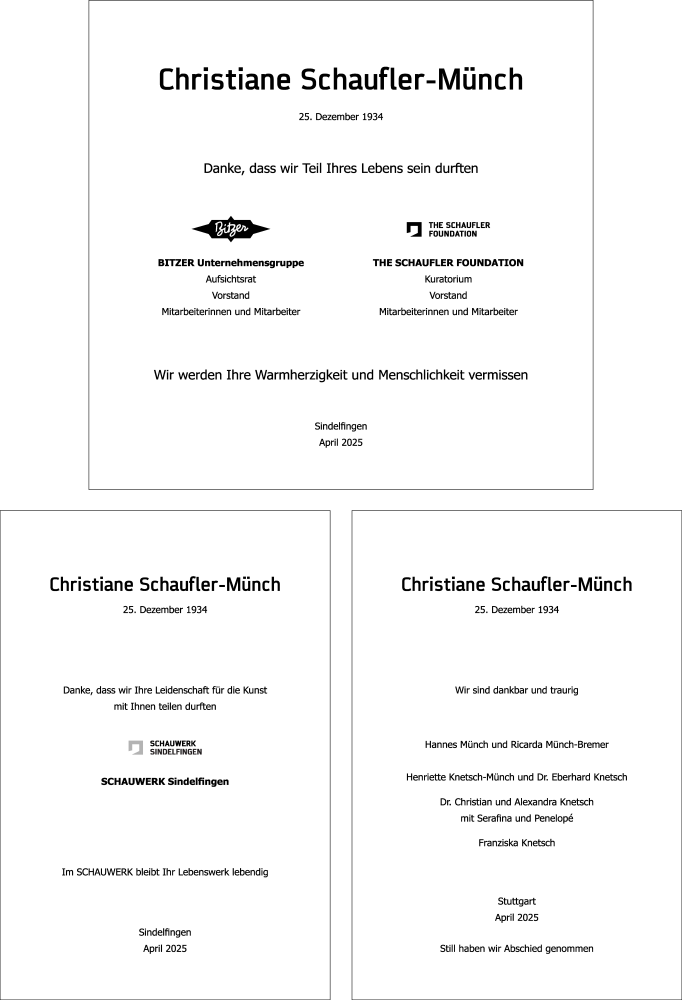  Traueranzeige für Christiane Schaufler-Münch vom 26.04.2025 aus Stuttgarter Zeitung / Stuttgarter Nachrichten