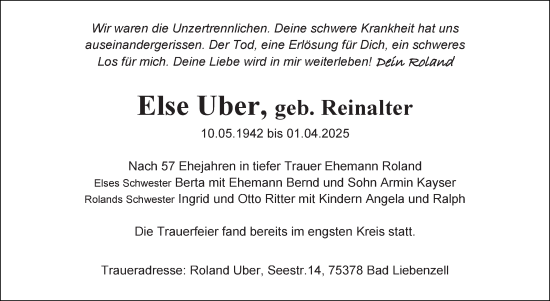 Traueranzeige von Else Uber von Stuttgarter Zeitung / Stuttgarter Nachrichten