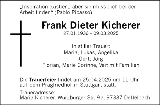 Traueranzeige von Frank Dieter Kicherer von Stuttgarter Zeitung / Stuttgarter Nachrichten
