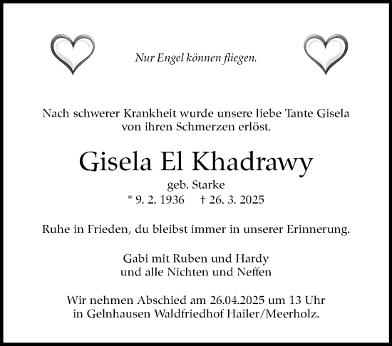 Traueranzeige von Gisela El Khadrawy von Stuttgarter Zeitung / Stuttgarter Nachrichten