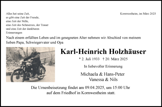 Traueranzeige von Karl-Heinrich Holzhäuser von Stuttgarter Zeitung / Stuttgarter Nachrichten