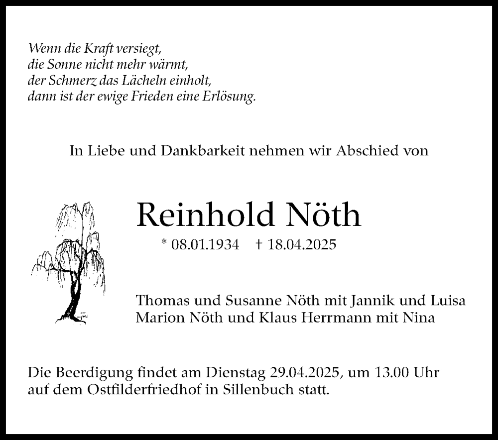  Traueranzeige für Reinhold Nöth vom 24.04.2025 aus Stuttgarter Zeitung / Stuttgarter Nachrichten