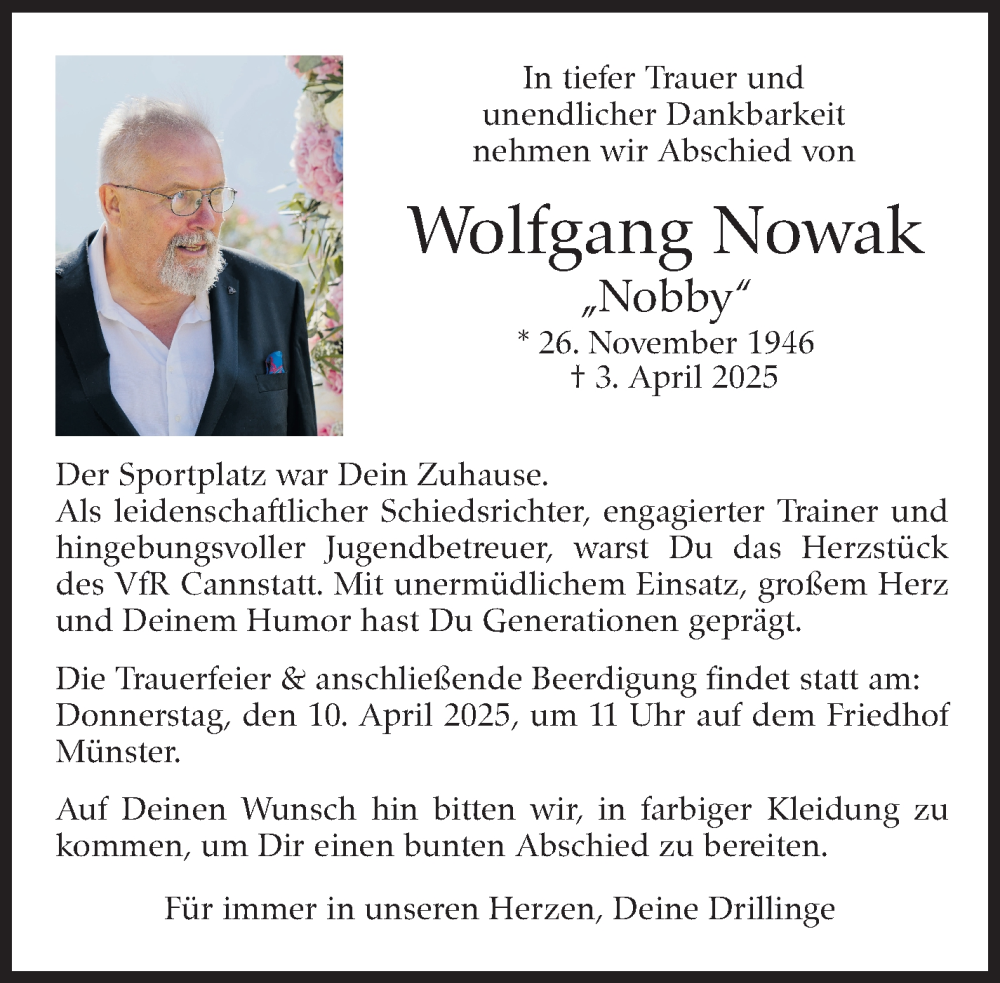  Traueranzeige für Wolfgang Nowak vom 09.04.2025 aus Stuttgarter Zeitung / Stuttgarter Nachrichten