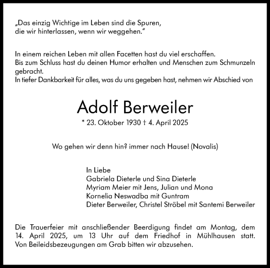 Traueranzeige von Adolf Berweiler von Stuttgarter Zeitung / Stuttgarter Nachrichten